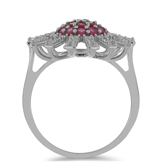 Anel de Prata com Rubi de Madagáscar e Topázio Branco Contraste: Cabeca de Veado (800)