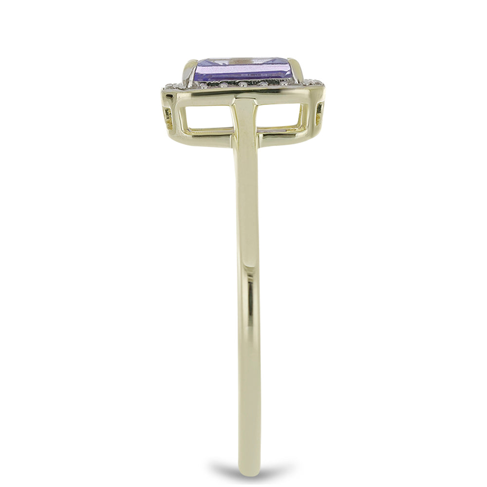 Anel de Ouro com Tanzanite AAA e Zircão Branco Natural Contraste: Cruz missionária