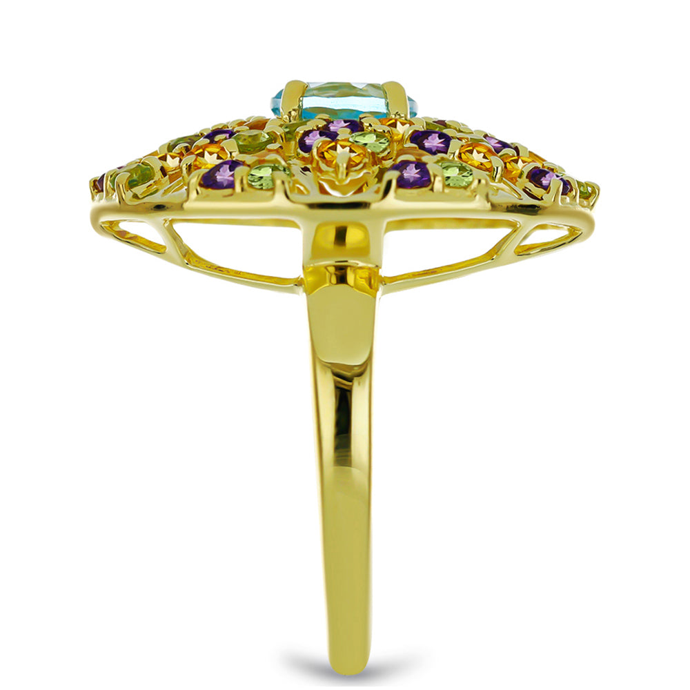 Anel de Prata com Banho de Ouro com Ametista de Marrocos e Citrino de Ural Contraste: Cabeca de Veado (800)