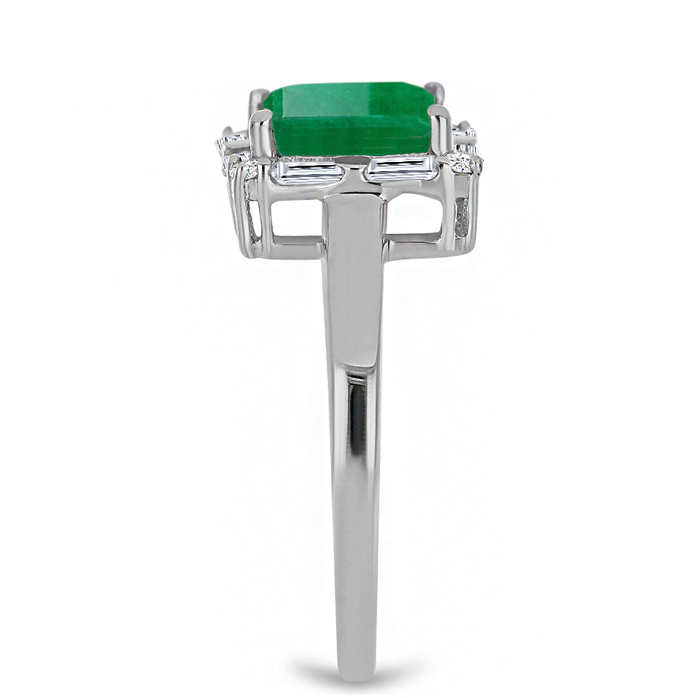 Anel de Prata com Esmeralda do Brasil e Diamante Branco