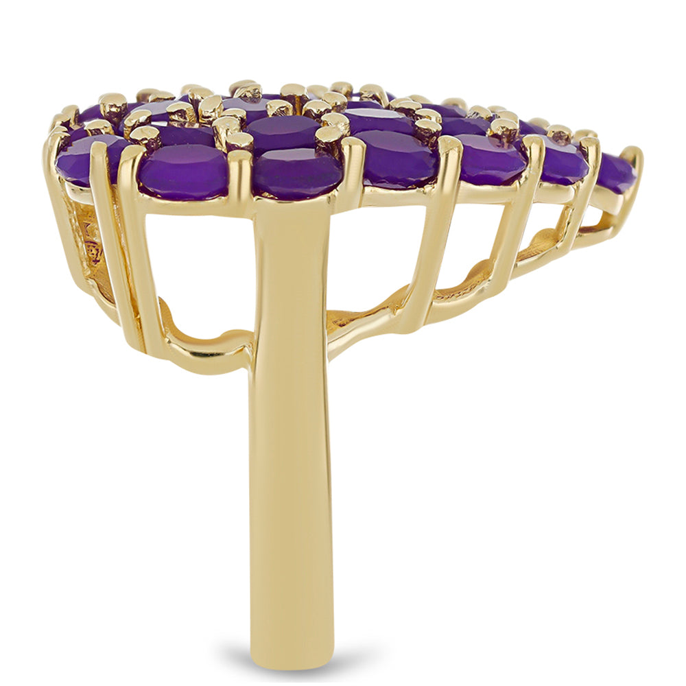 Anel de Prata com Banho de Ouro com Ágata Roxa Contraste: Cabeca de Veado (800)