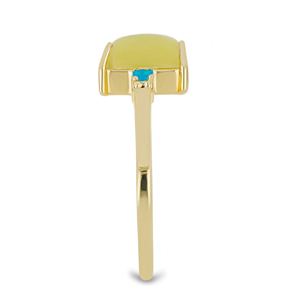 Anel de Prata com Banho de Ouro com Serpentina Amarela e Opala Azul Paraib da Etiópia