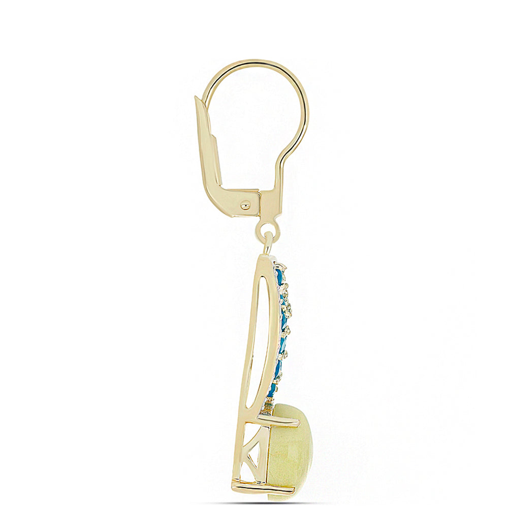 Brincos de Prata com Banho de Ouro com Serpentina Amarela e Opala Azul Paraib da Etiópia