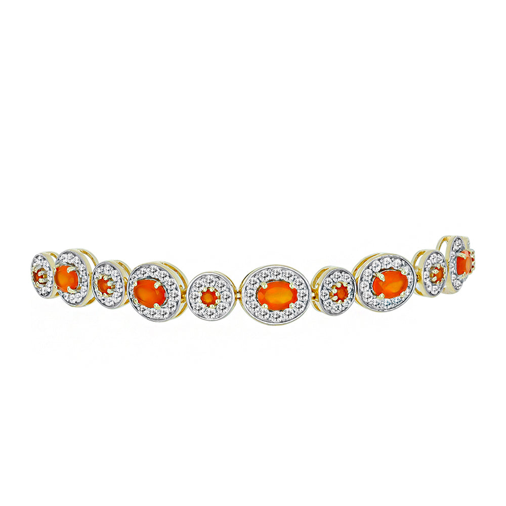 Pulseira de Prata com Banho de Ouro com Cornalina e Topázio Branco Contraste: Cabeca de Veado (800)