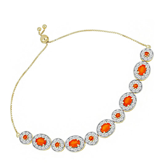 Pulseira de Prata com Banho de Ouro com Cornalina e Topázio Branco Contraste: Cabeca de Veado (800)