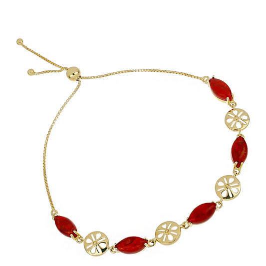 Pulseira de Prata com Banho de Ouro com Coral Vermelho Contraste: Cabeca de Veado (800)