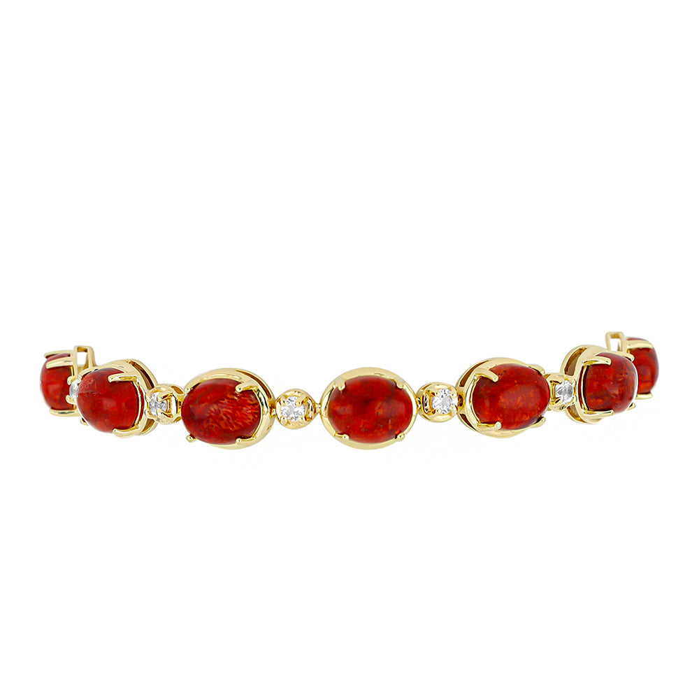 Pulseira de Prata com Banho de Ouro com Coral Vermelho e Topázio Branco Contraste: Cabeca de Veado (800)