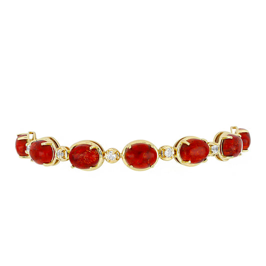 Pulseira de Prata com Banho de Ouro com Coral Vermelho e Topázio Branco Contraste: Cabeca de Veado (800)