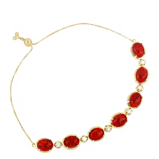 Pulseira de Prata com Banho de Ouro com Coral Vermelho e Topázio Branco Contraste: Cabeca de Veado (800)