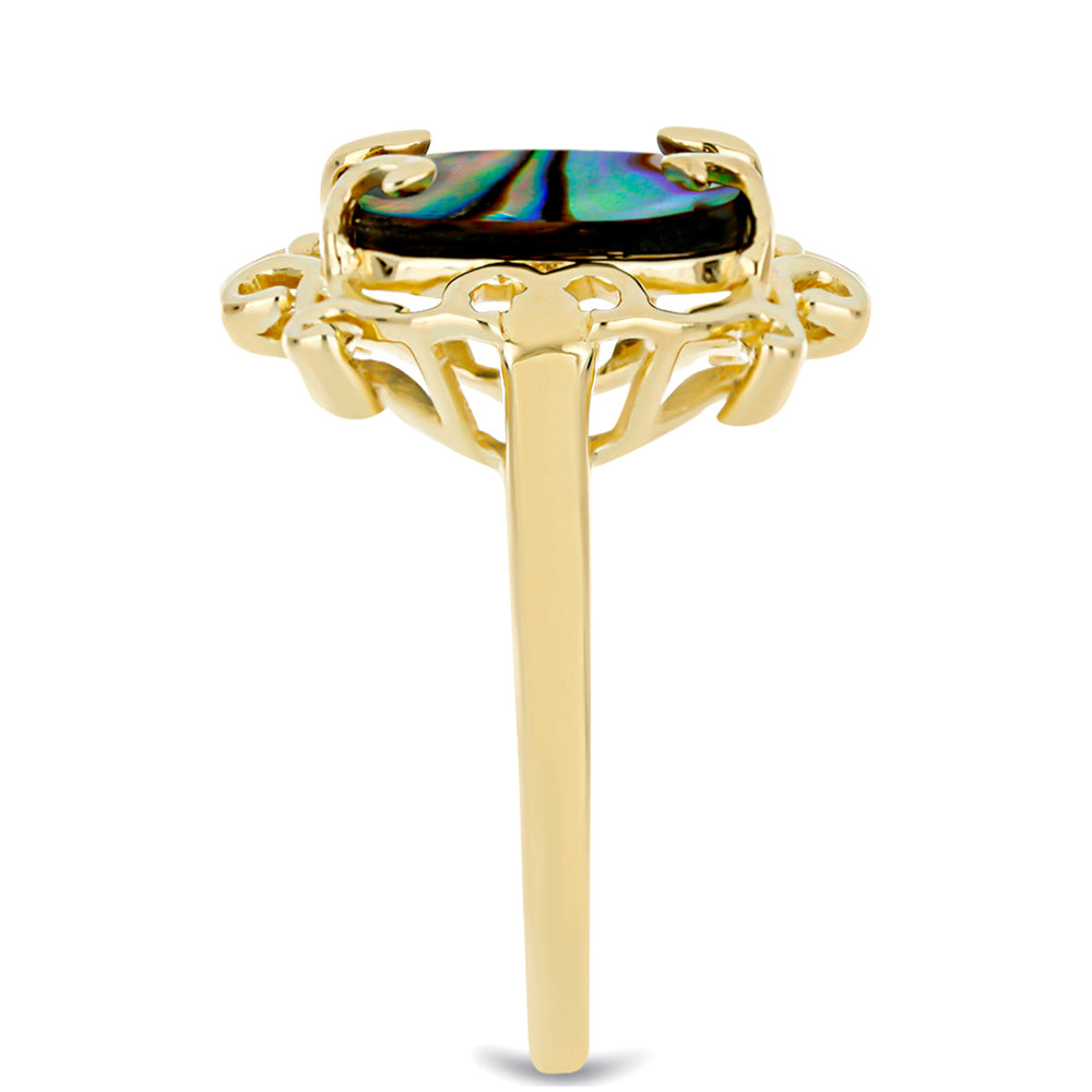 Anel de Prata com Banho de Ouro com Mãe da Pérola Negra Contraste: Cabeca de Veado (800)