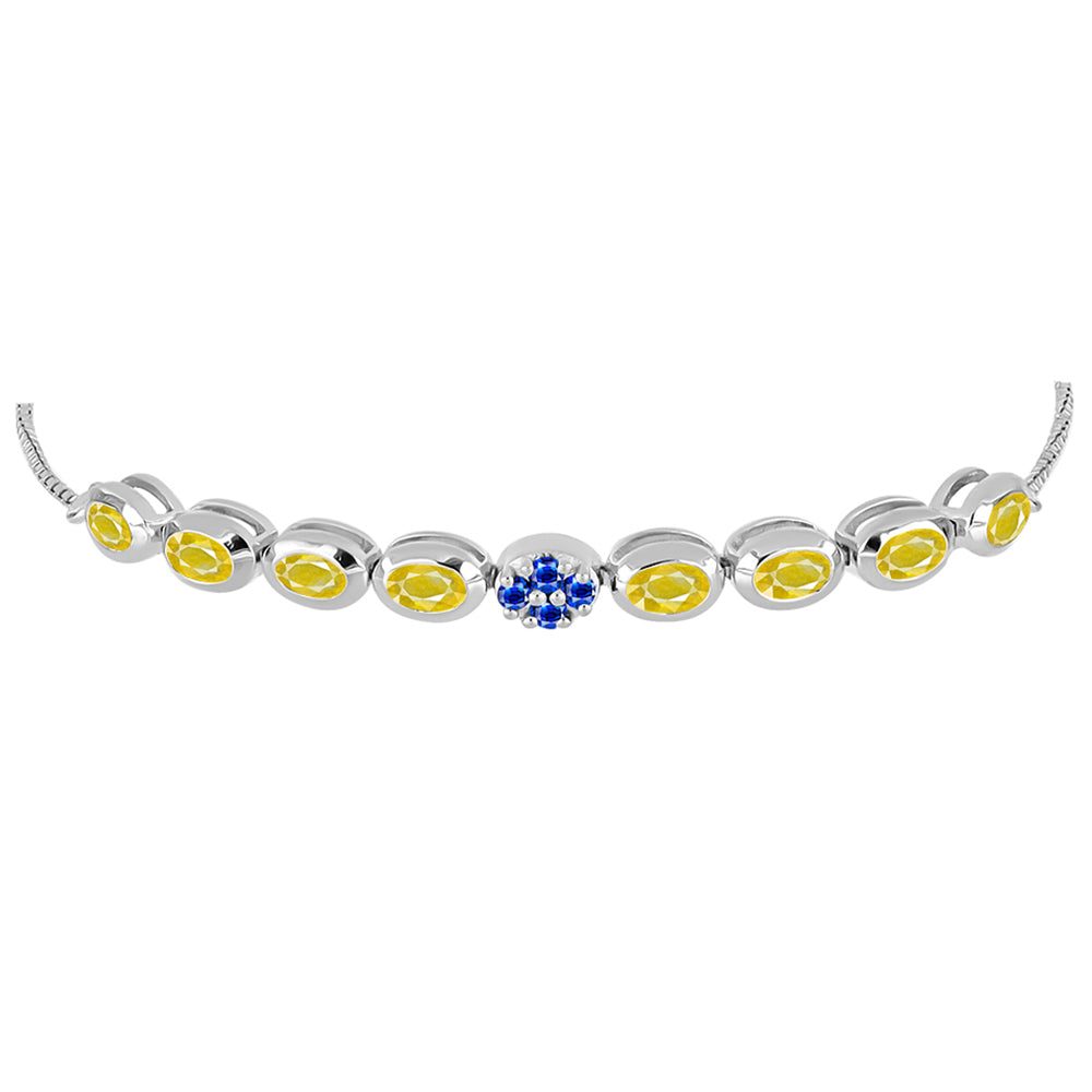 Pulseira de Prata com Safira Amarelo e Safira Azul Australiana Contraste: Cabeca de Veado (800)