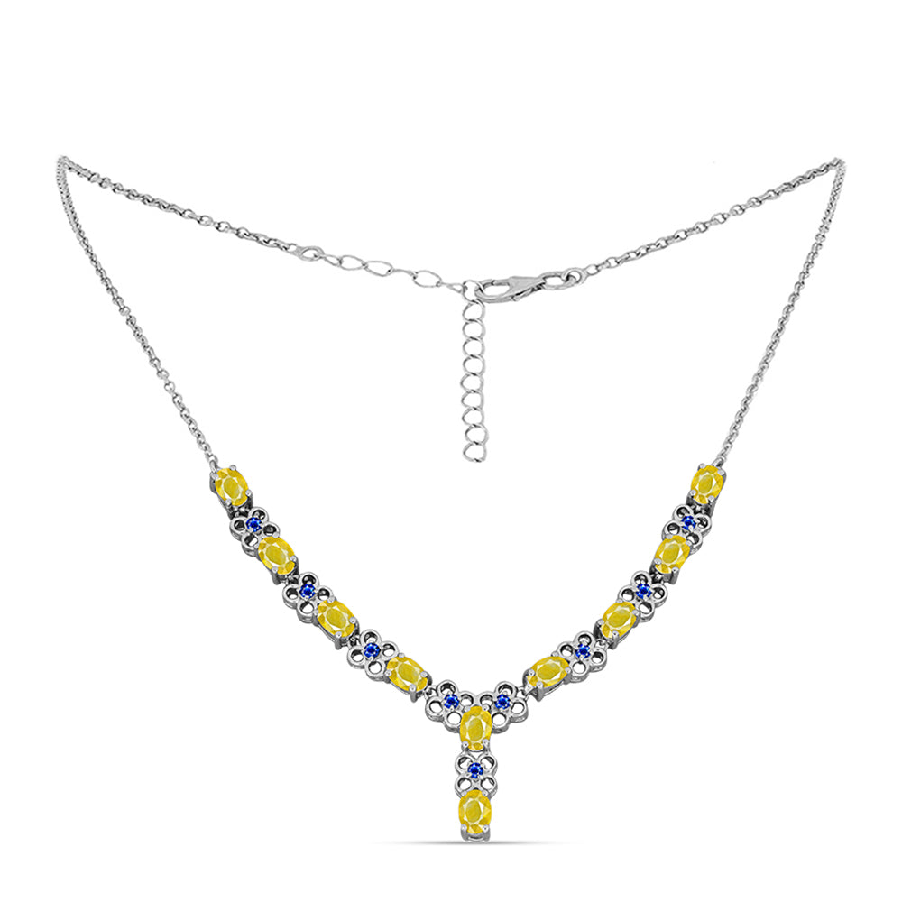 Colar de Prata com Safira Amarelo e Safira Azul Australiana Contraste: Cabeca de Veado (800)