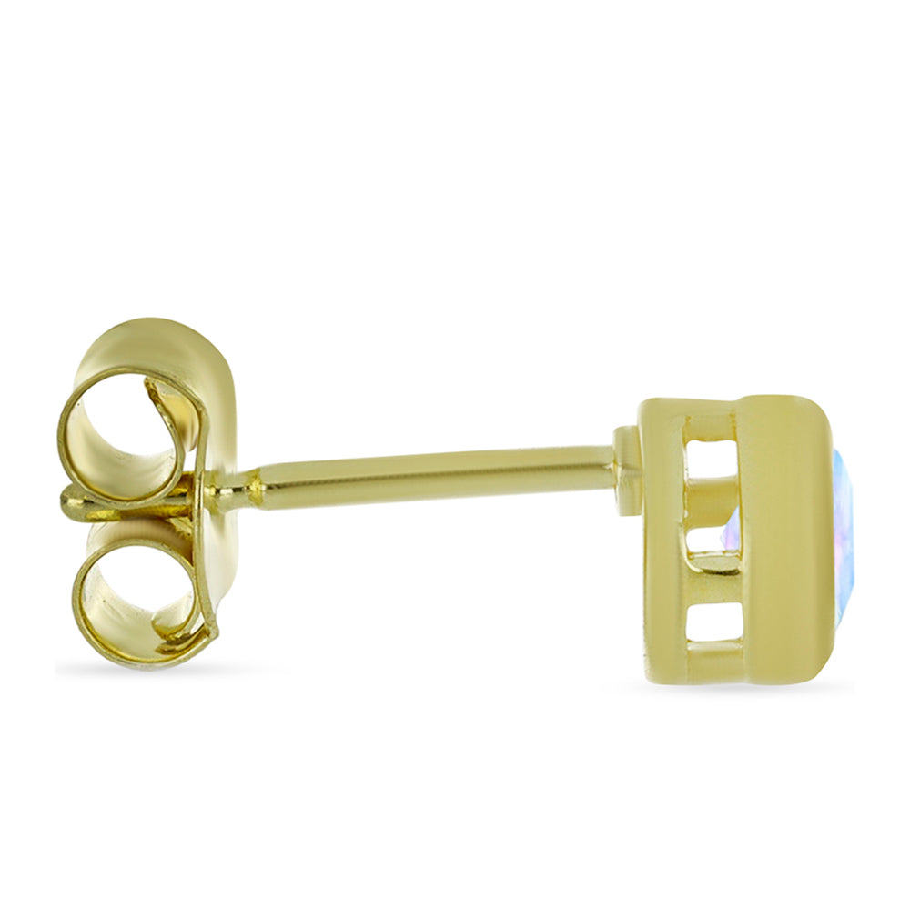 Brincos de Prata com Banho de Ouro com Pedra da Lua Arco-íris