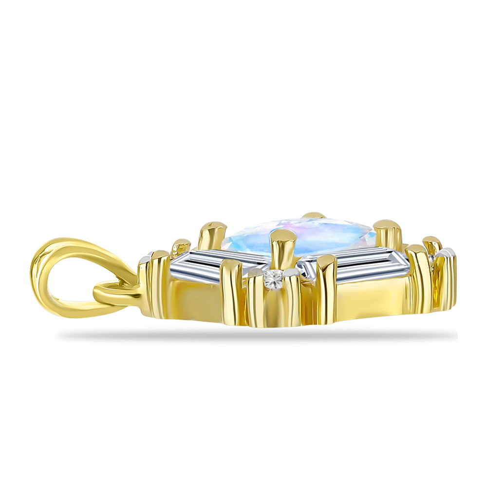 Pendente de Prata com Banho de Ouro com Pedra da Lua Arco-íris e Topázio Branco