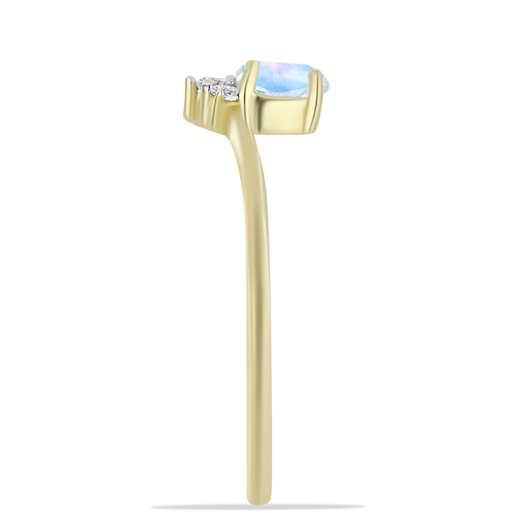 Anel de Prata com Banho de Ouro com Pedra da Lua Arco-íris e Topázio Branco