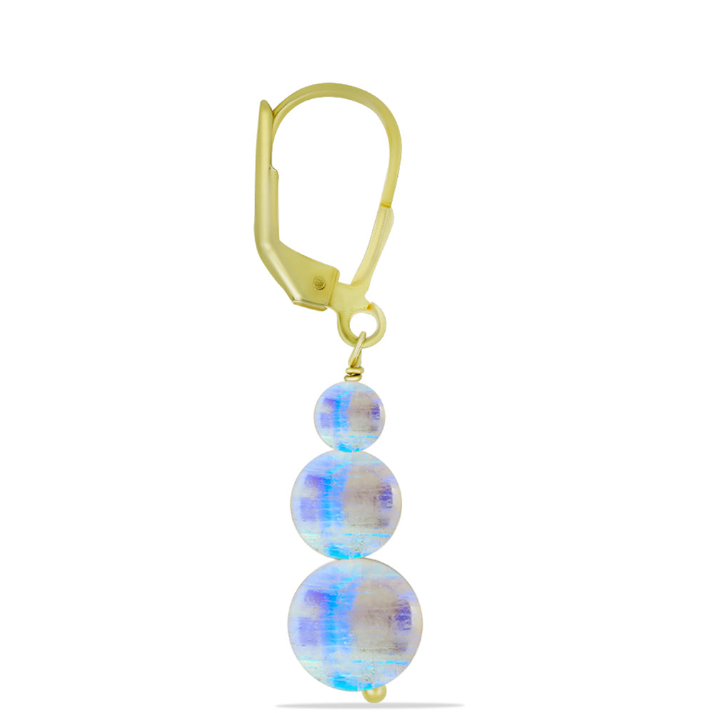 Brincos de Prata com Banho de Ouro com Pedra da Lua Arco-íris