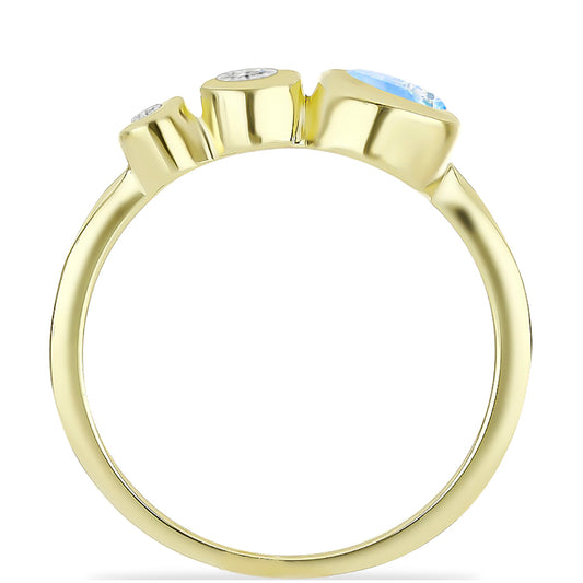 Anel de Prata com Banho de Ouro com Pedra da Lua Arco-íris e Topázio Branco