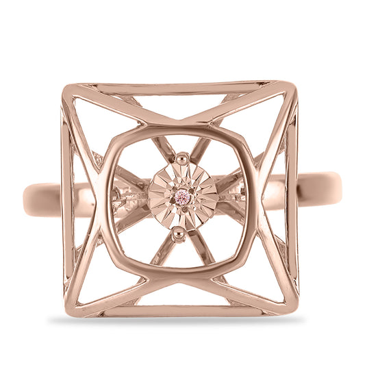 Anel de Prata com Banho de Ouro Rosa com Diamante Dançante Rosa Contraste: Cabeca de Veado (800)
