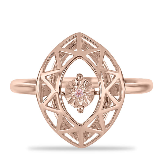 Anel de Prata com Banho de Ouro Rosa com Diamante Dançante Rosa