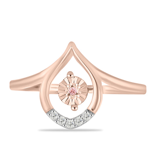 Anel de Prata com Banho de Ouro Rosa com Diamante Dançante Rosa e Topázio Branco