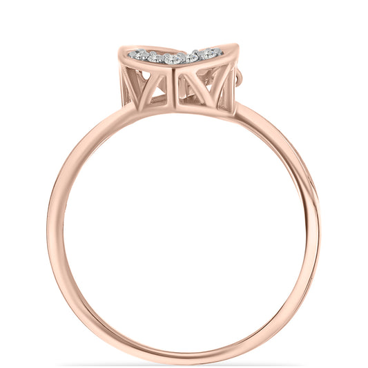 Anel de Prata com Banho de Ouro Rosa com Diamante Dançante Rosa e Topázio Branco