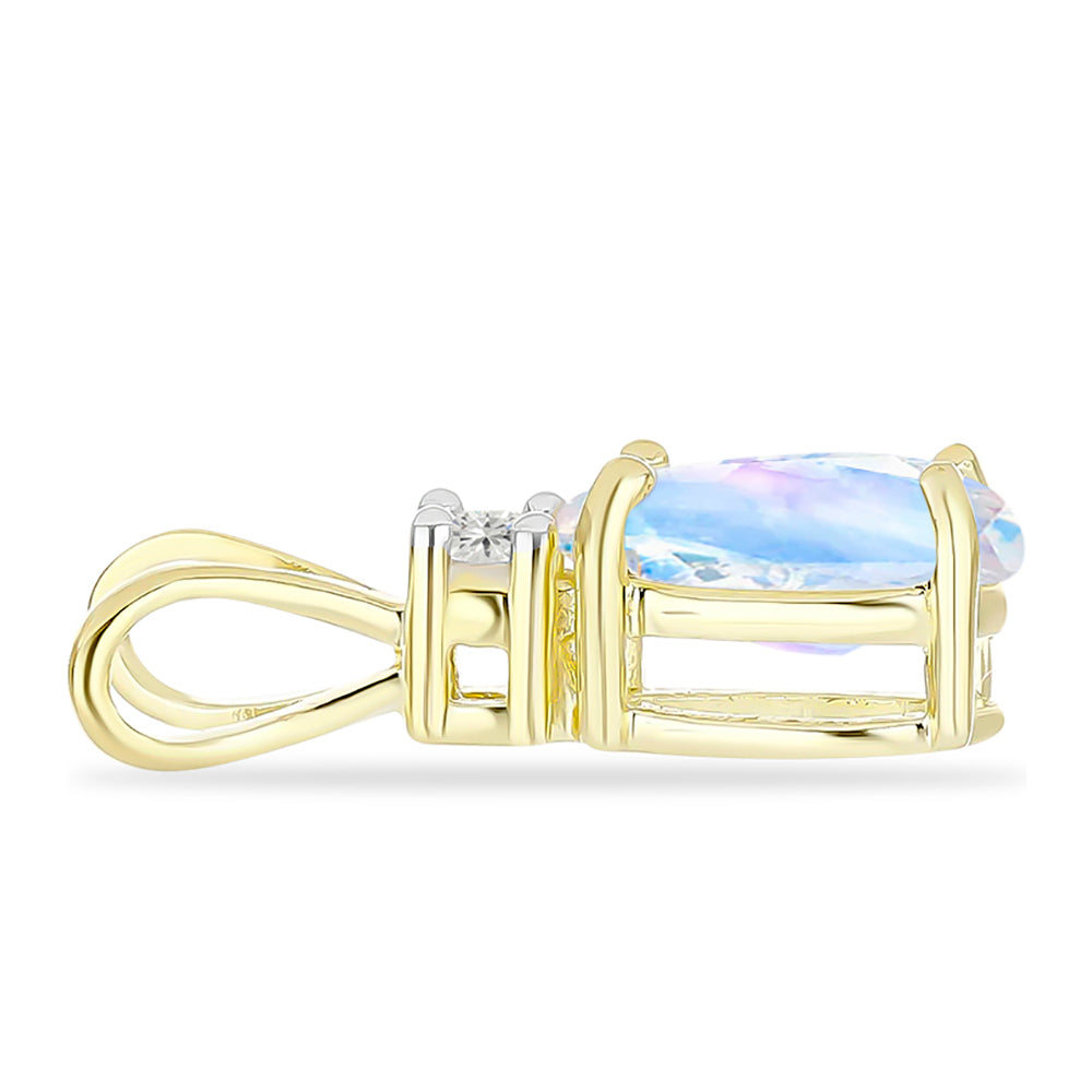 Pendente de Prata com Banho de Ouro com Pedra da Lua Arco-íris e Topázio Branco