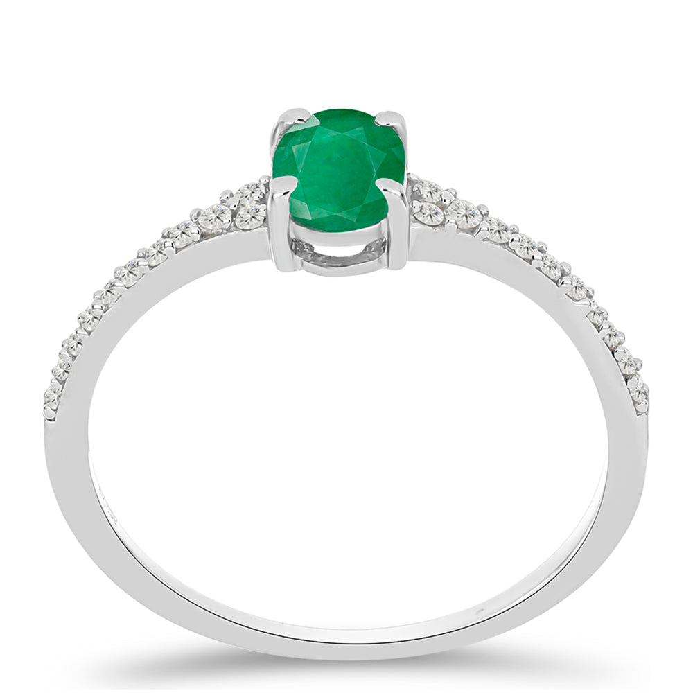 Anel de Prata com Esmeralda do Brasil e Topázio Branco