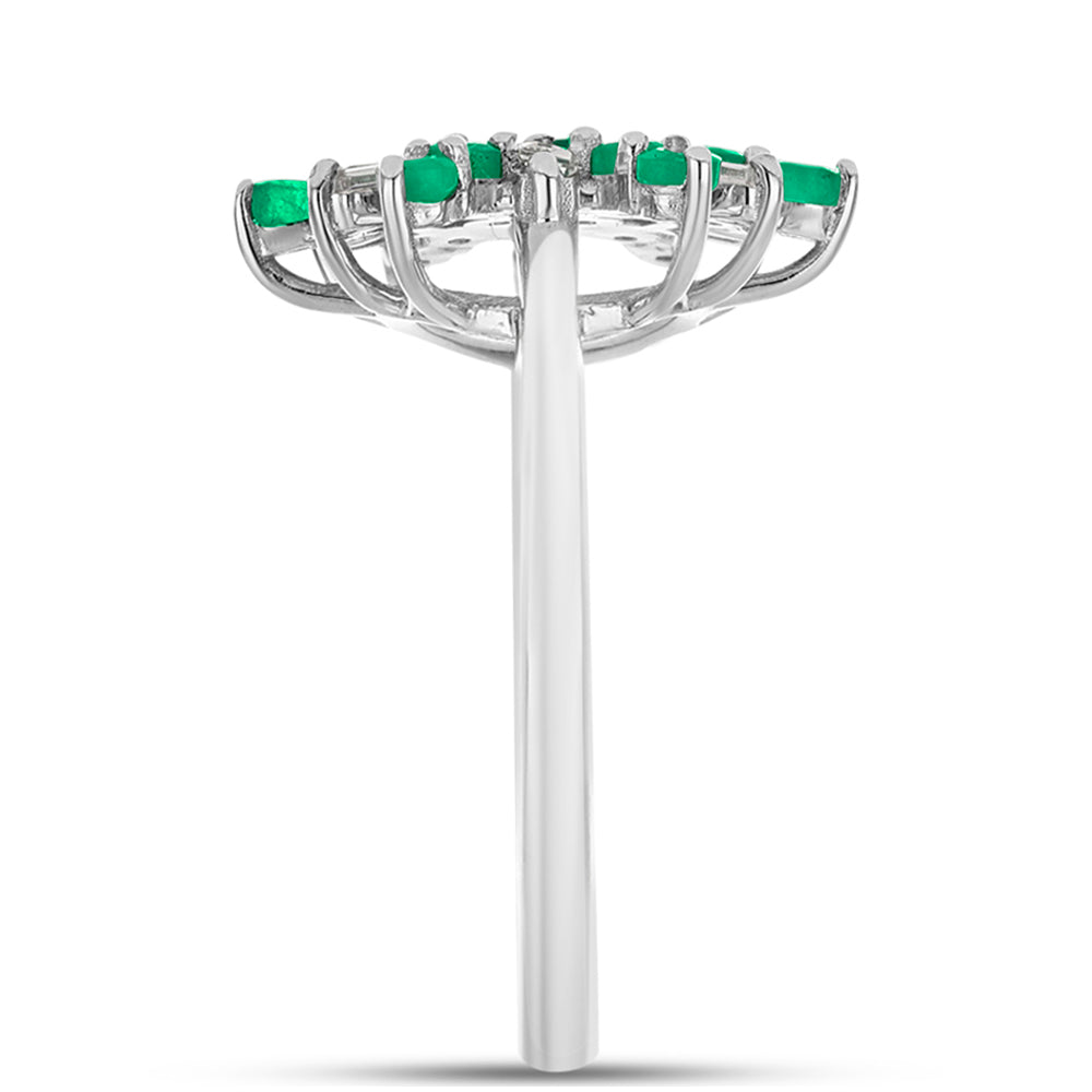 Anel de Prata com Esmeralda do Brasil e Zircão Branco
