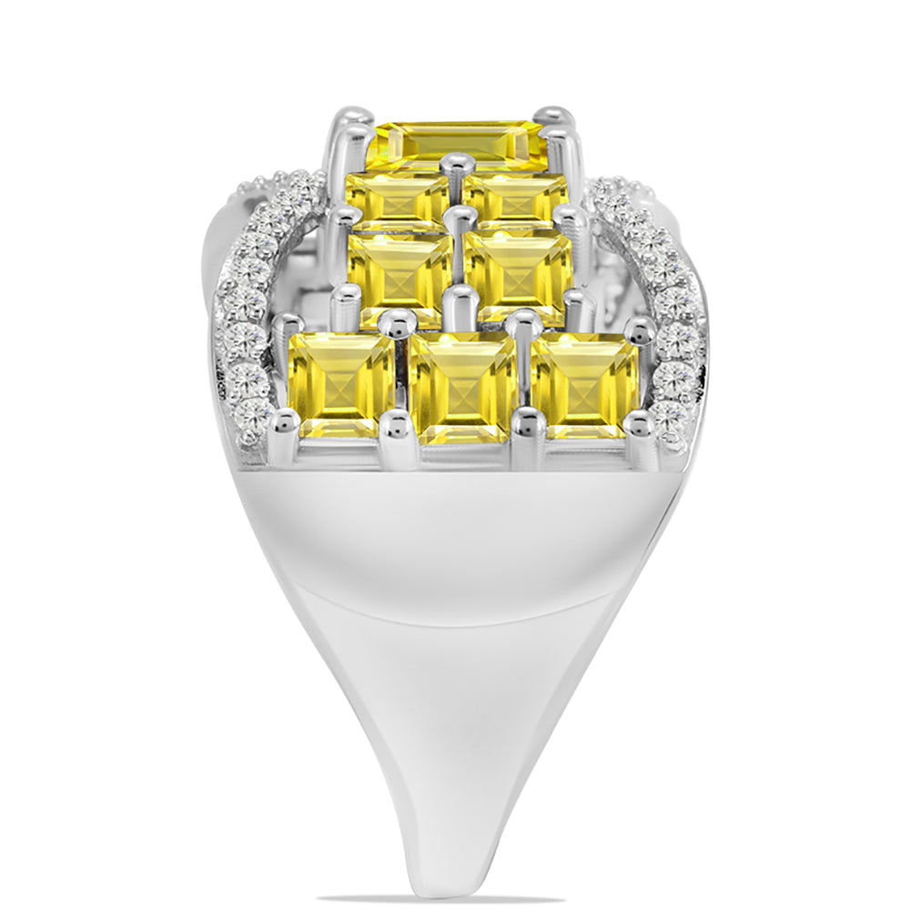 Anel de Prata com Citrino de Ural e Topázio Branco Contraste: Cabeca de Veado (800)