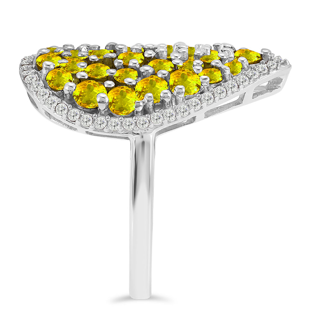 Anel de Prata com Citrino de Ural e Topázio Branco Contraste: Cabeca de Veado (800)