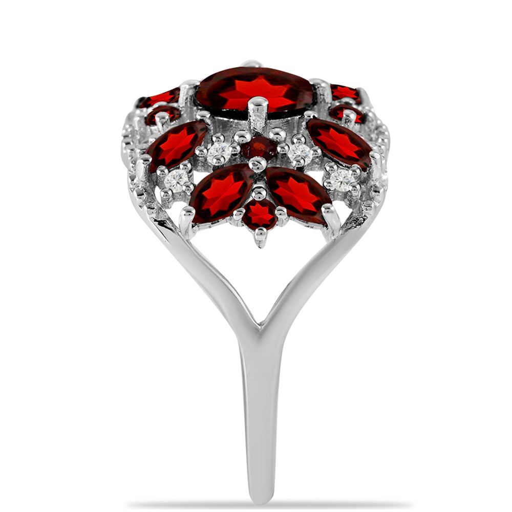 Anel de Prata com Granada de Barton e Topázio Branco Contraste: Cabeca de Veado (800)