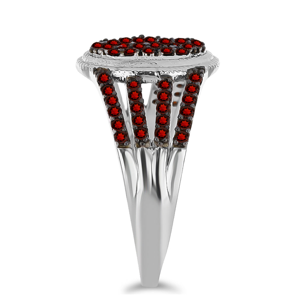 Anel de Prata com Granada de Barton Contraste: Cabeca de Veado (800)