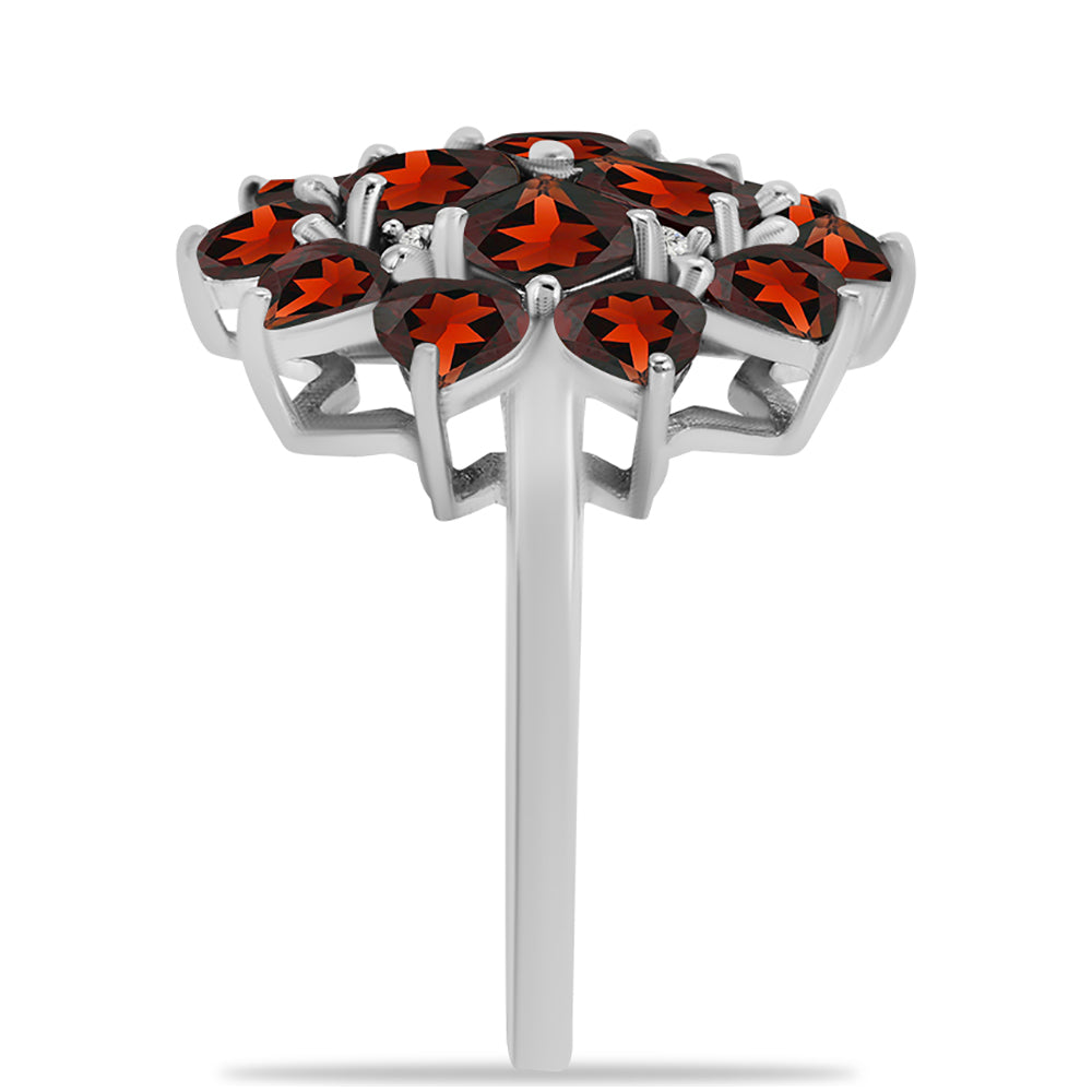 Anel de Prata com Granada de Barton e Topázio Branco Contraste: Cabeca de Veado (800)