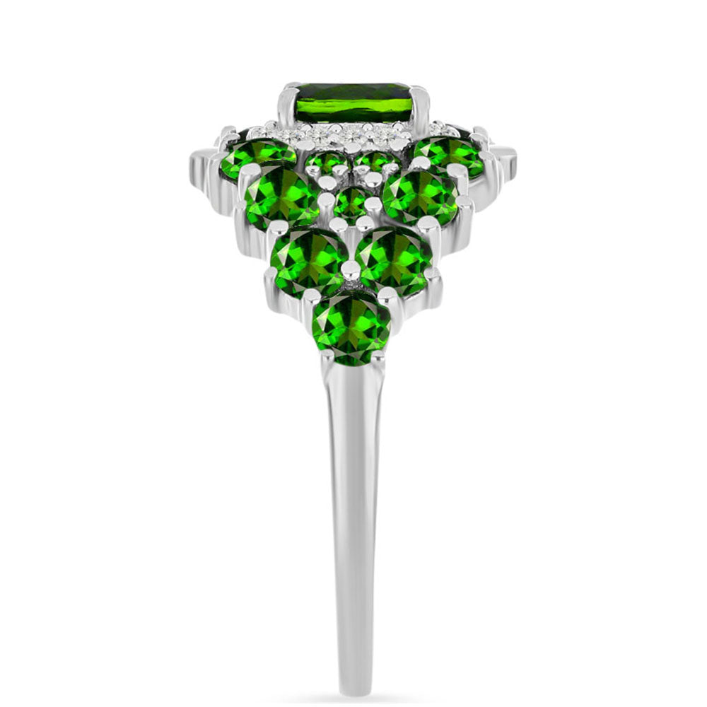 Anel de Prata com Diópsido Crómio e Topázio Branco Contraste: Cabeca de Veado (800)