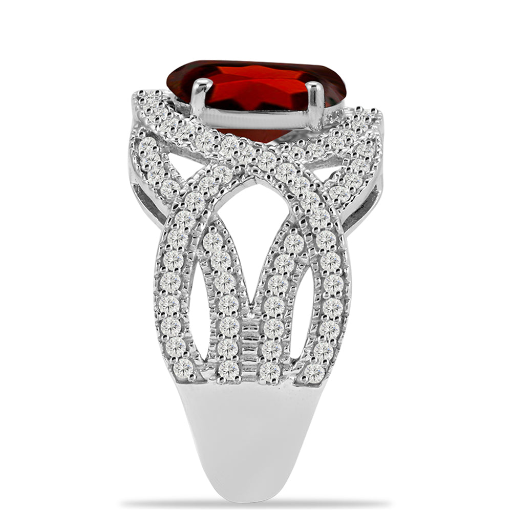 Anel de Prata com Granada de Barton e Topázio Branco Contraste: Cabeca de Veado (800)