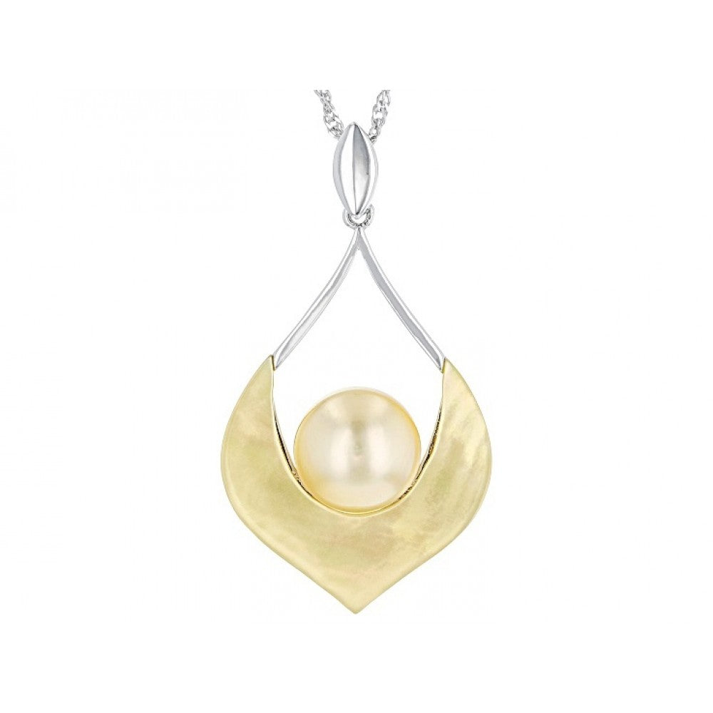 Pendente de Prata com Banho de Ouro com Pérola de Água Doce Dourada