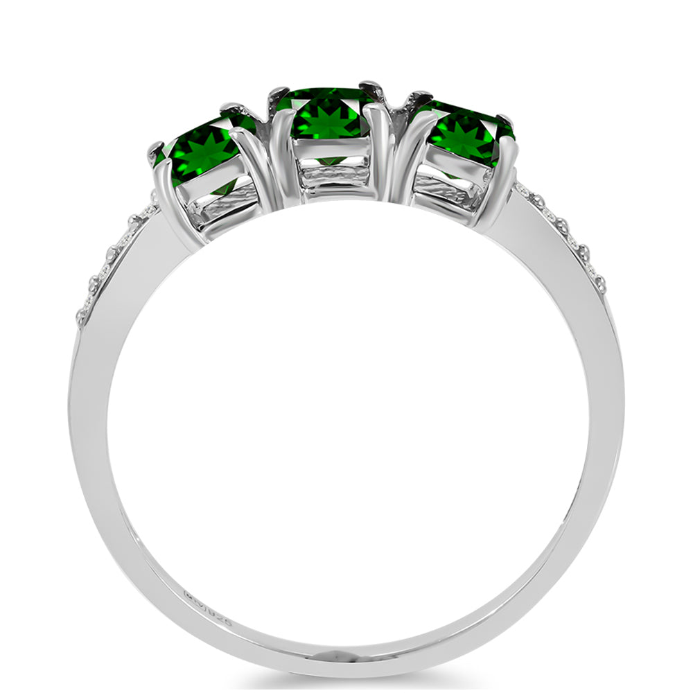 Anel de Prata com Diópsido Crómio e Topázio Branco