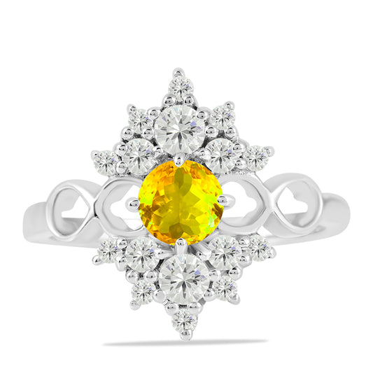 Anel de Prata com Citrino de Ural e Topázio Branco