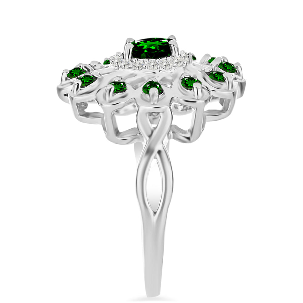 Anel de Prata com Diópsido Crómio e Topázio Branco Contraste: Cabeca de Veado (800)