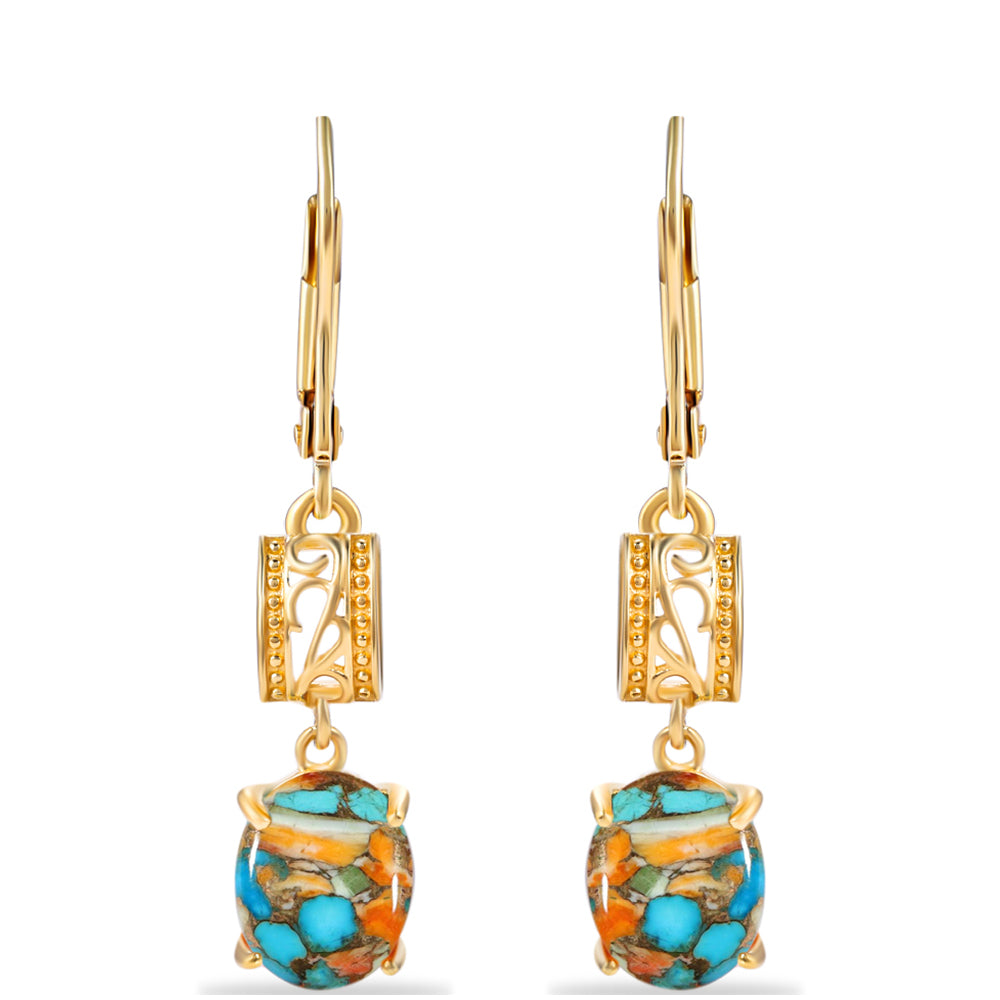 Brincos de Prata com Banho de Ouro com Ostra Turquesa