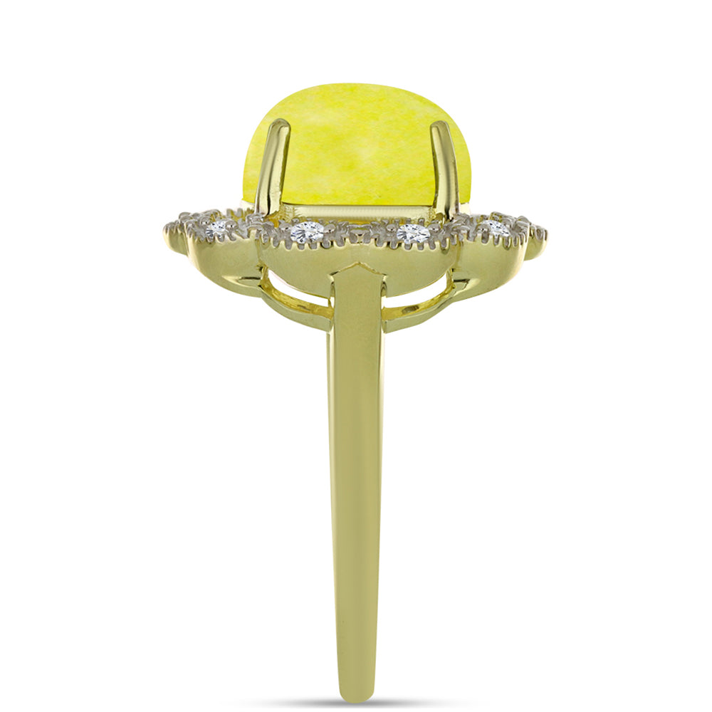 Anel de Prata com Banho de Ouro com Serpentina Amarela e Topázio Branco Contraste: Cabeca de Veado (800)