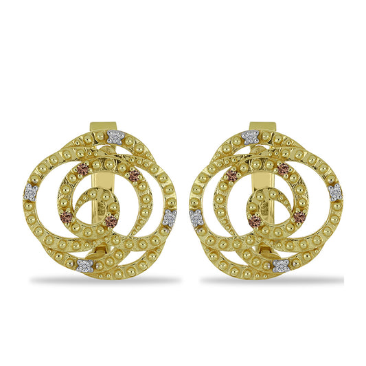 Brincos de Prata com Banho de Ouro com Diamante Champanhe e Diamante Branco