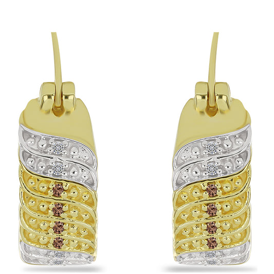 Brincos de Prata com Banho de Ouro com Diamante Champanhe e Diamante Branco Contraste: Cabeca de Veado (800)