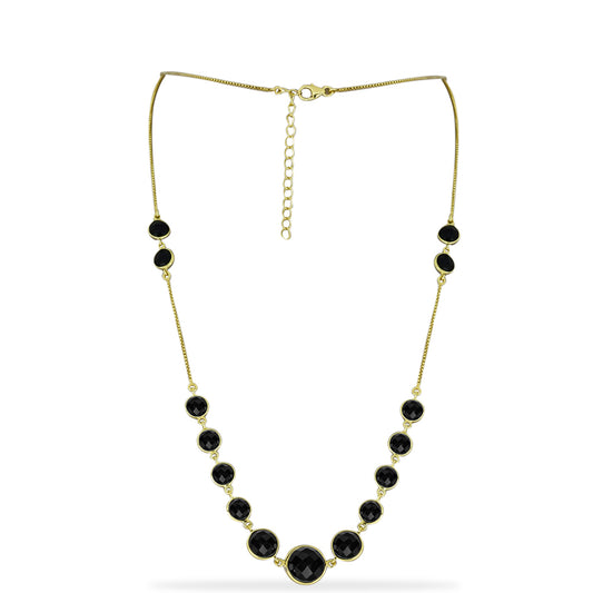 Colar de Prata com Banho de Ouro com Ónix Preta Contraste: Cabeca de Veado (800)