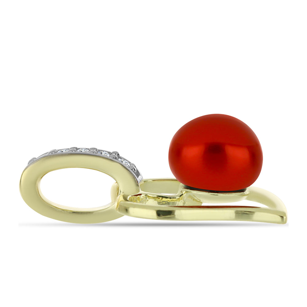 Pendente de Prata com Banho de Ouro com Pérola Vermelha de Água Doce e Topázio Branco