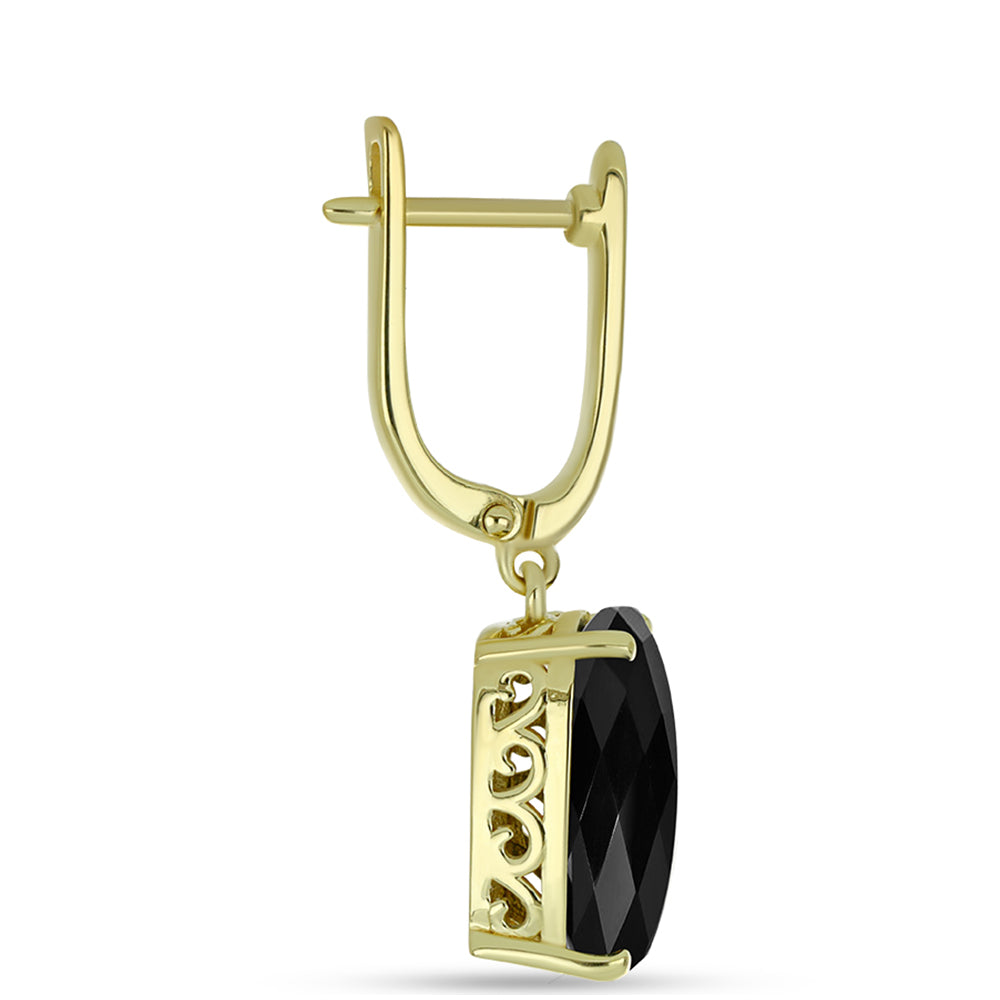 Brincos de Prata com Banho de Ouro com Ónix Preta