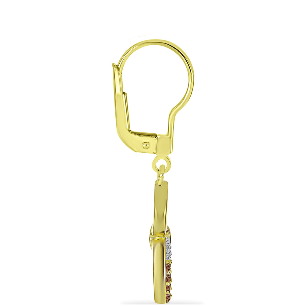 Brincos de Prata com Banho de Ouro com Diamante Champanhe e Diamante Branco