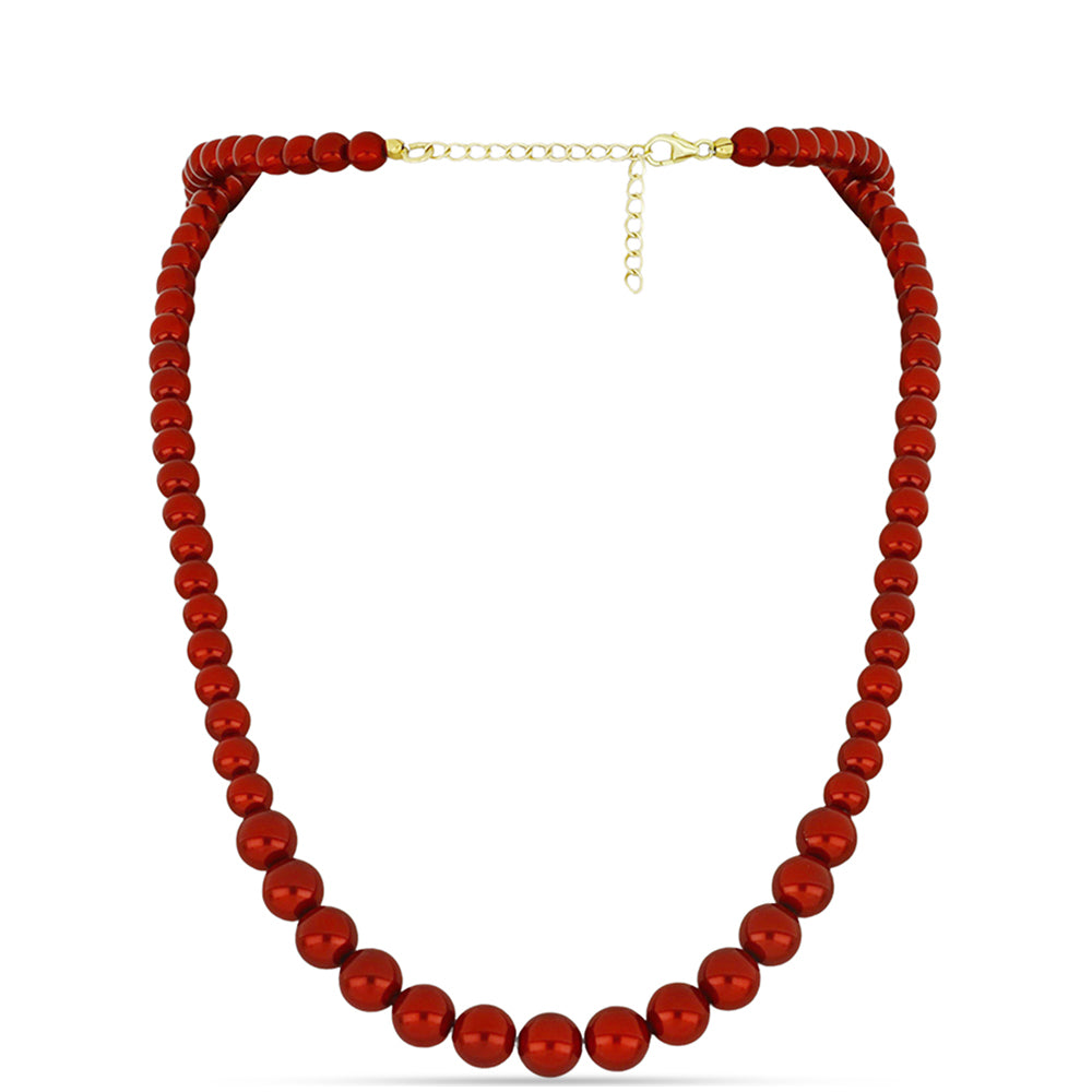 Colar de Prata com Banho de Ouro com Pérola Vermelha de Água Doce