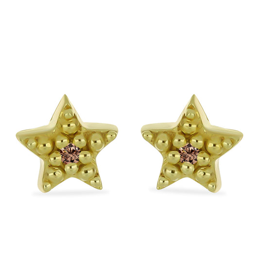 Brincos de Prata com Banho de Ouro com Diamante Champanhe