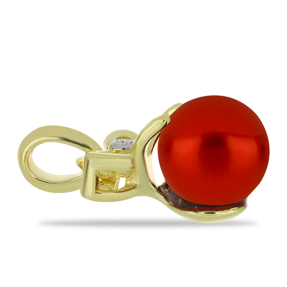 Pendente de Prata com Banho de Ouro com Pérola Vermelha de Água Doce e Topázio Branco